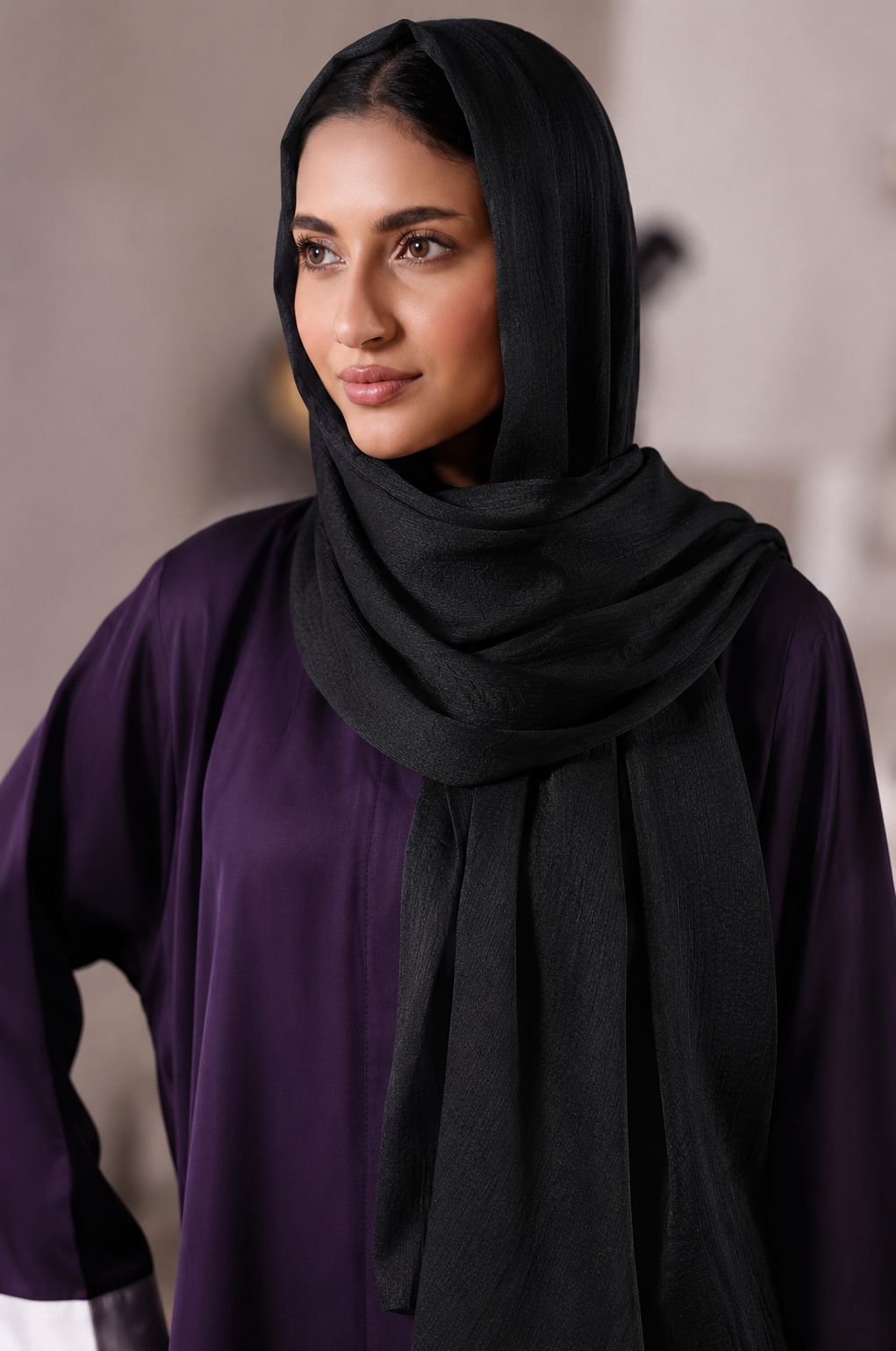 Black Crinkled Silk Hijab