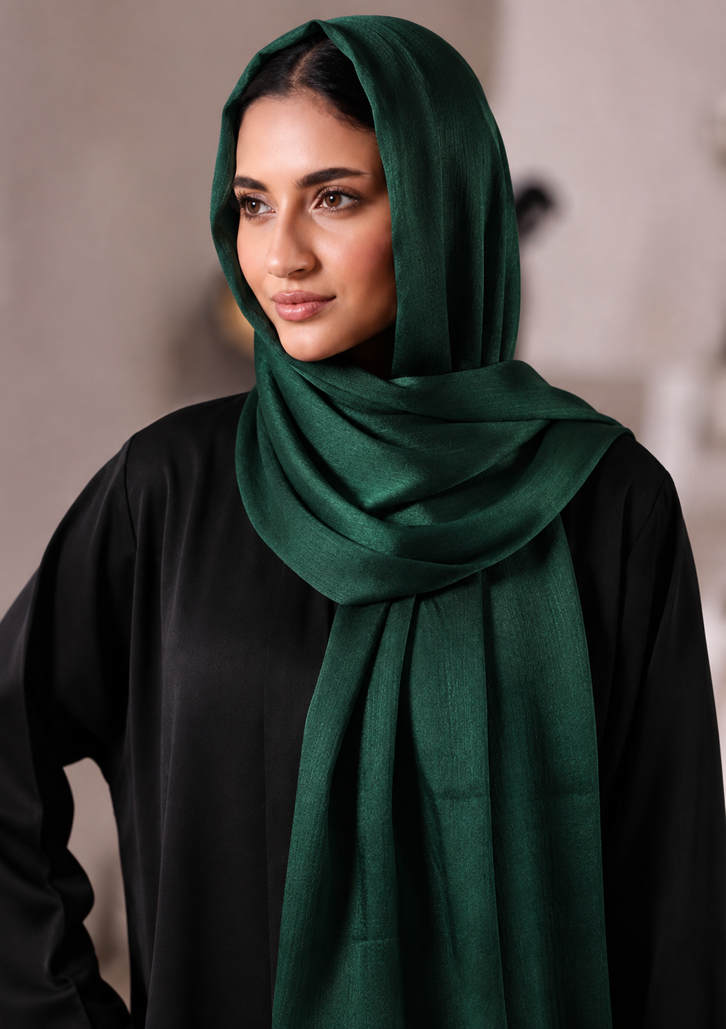 Emerald Green Crinkled Silk Hijab