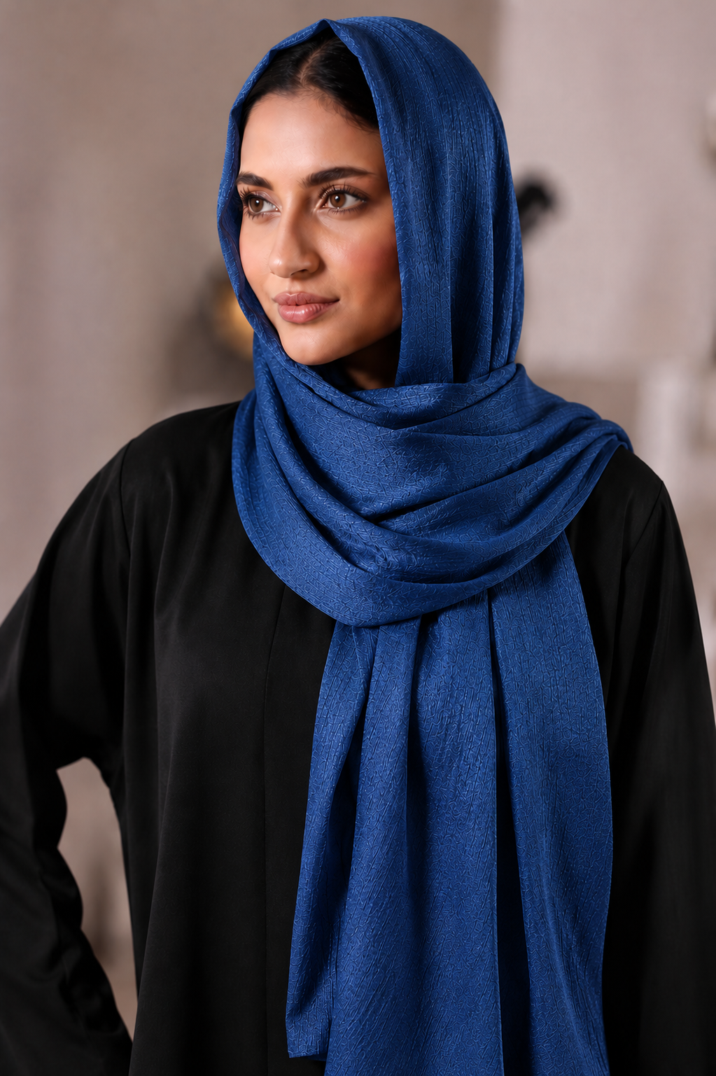 Cobalt Blue Crinkled Silk Hijab
