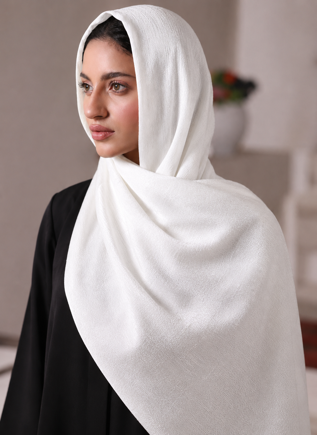 White Crinkled Silk Hijab