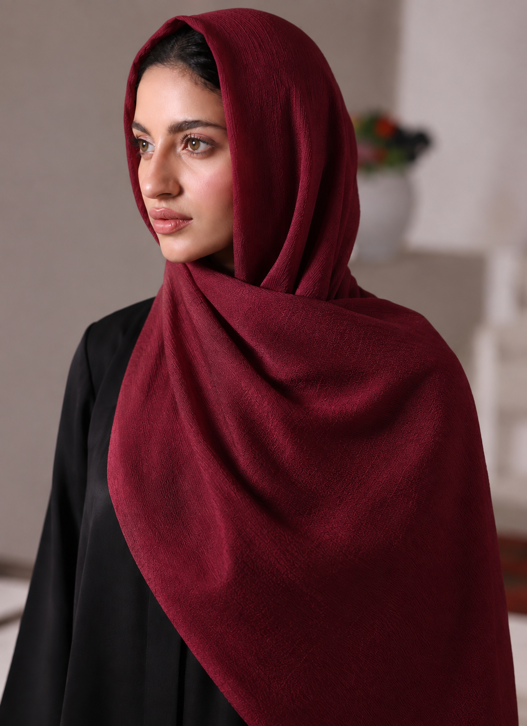 Maroon Crinkled Silk Hijab