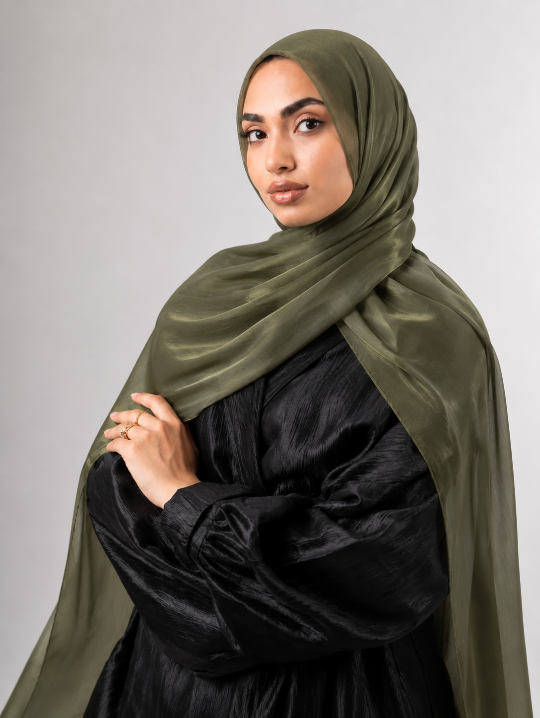 Olive Green Organza Silk Hijab
