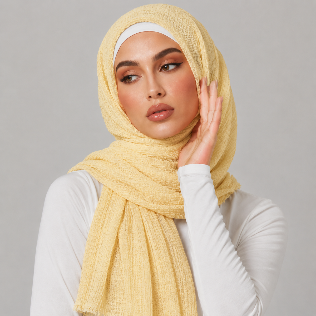 Pale Yellow Crimps Hijab